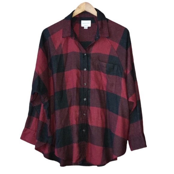 American Eagle Outfitters Tops - American Eagle Oversized Fit Red Black Plaid Button Down Shirt - Women’s Small